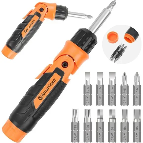 12-in-1 Multi Bit Screwdriver, Ratchet Screwdriver, 60-Degree Adjust Precision S - Picture 1 of 8